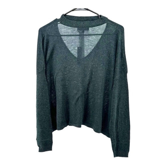 Olivaceous NWT Women’s L Large Teal Wool Blend Sweater V Neck Cut Out Neck - Picture 2 of 13
